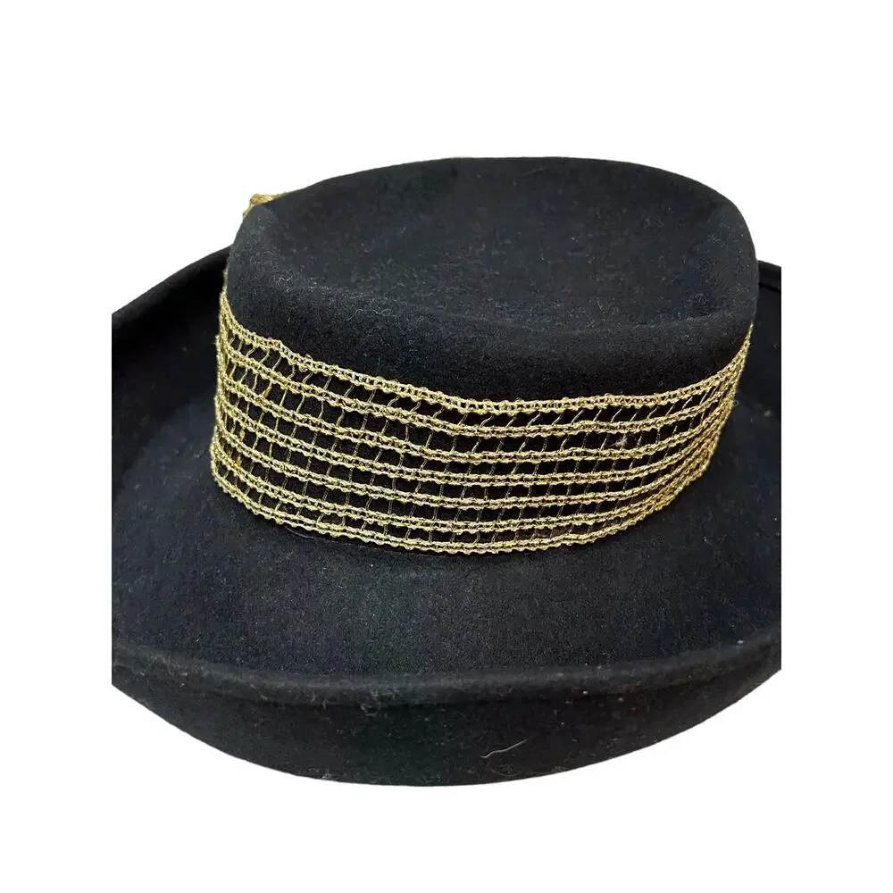 Joe Bill‎ Miller Wool Hat Black with Golden Ribbon Accents